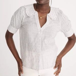 Madewell Windowpane Plaid Peter Pan Collar Button-Down Blouse Size 6